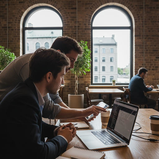 Collaboration entre un développeur et un client chez Burdig